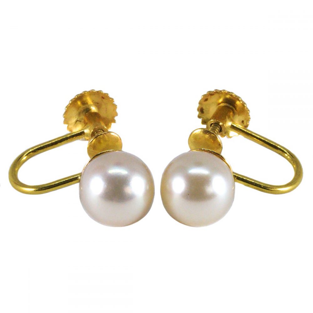 Mid Century 14ct Gold, Pearl Screw-back Earrings