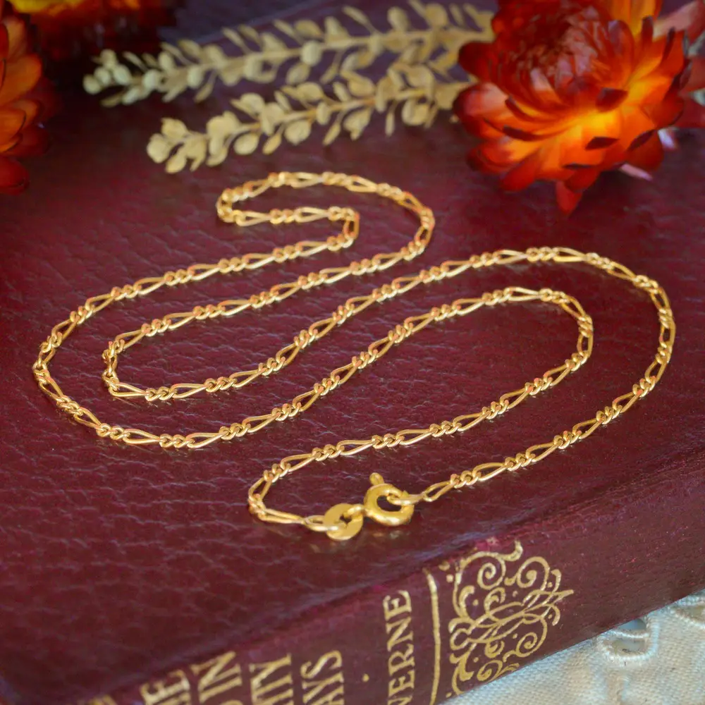 Vintage Figaro-Link Fine Chain Necklace in 9ct Yellow Gold